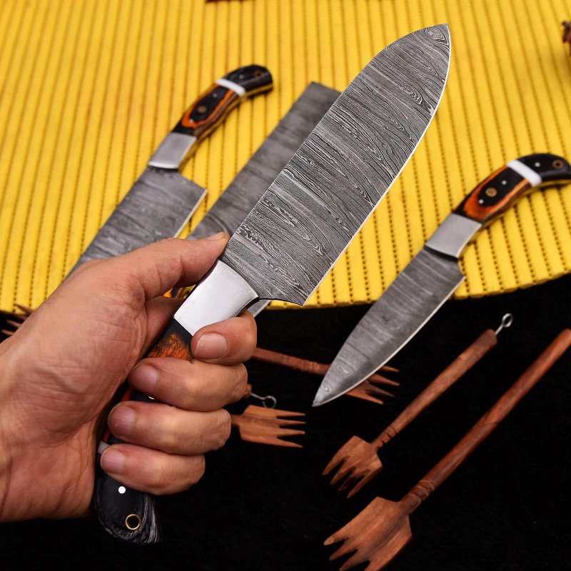 CHEF KNIVES Handmade HAND FORGED DAMASCUS STEEL CHEF KNIFE Set
