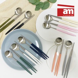 am Italian 4-person cutlery set solid round integrated 4P (spoon + chopsticks), round (peach + avocado + olive + vanilla) / am 이태리 4인 수저세트 솔리드 원형 일체형 4P(수저+젓가락), 원형(피치+아보카도+올리브+바닐라)