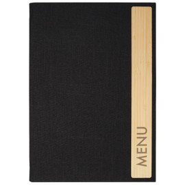 SIGEL SM220 Menu A4 Menu Folder with Rubber Binding, Plastic and Bamboo, Dark Grey/Beige with Linen Texture, Durable and Easy Wipe Clean
