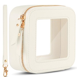 XUGUXA Clear Makeup Bag | Mini Makeup Bag | Small Makeup Bag/Small Cosmetic Bag for Purse | Cute Leather Makeup Pouch | Purse Organizer | Car Travel Purse Essentials for Women Gift (Beige Mini)