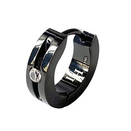 LION HEART Lion Heart Wrapped Single Hoop Earrings, Clear Cubic Zirconia, Stainless Steel, Black, Black, Single Ear, Sold as 1 Piece, Includes Custom Pouch, Men's Brand, Stainless Steel, Cubic