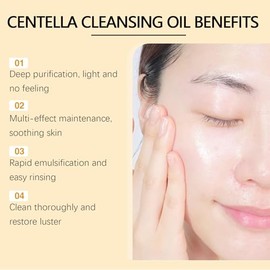 Aceite limpiador ligero de Centella Asiática 100 ml - Desmaquillante suave y eficaz, aceite limpiador facial, rico en vitamina E para hidratar, apto para pieles secas y sensibles.