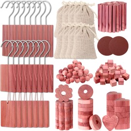Geelin 122 Pcs Cedar Blocks for Clothes Storage Planks with Metal Hooks Cedar Chips Wood Balls and Rings Scented Sachets for Closet Drawer Shoe Cabinet Storage Bags