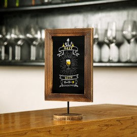 MyGift Set of 3 Rectangular Burnt Wood Frame Tabletop Chalkboard Sign, Vintage Wedding Table Place Card Sign, Small Kitchen Countertop Memo Board with Round Base