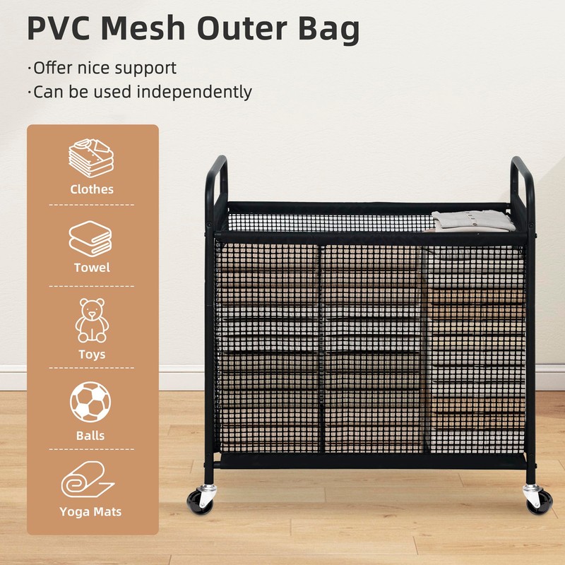 STORAGE MANIAC Rolling Laundry Hamper with Wheels 3-Section Laundry Sorter