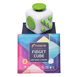 FIDGYB Cube Fidget Stress Relief Toy for Adults & Kids, Smooth, Quiet Sensory Toy for Anxiety, Focus & ADHD Idea[White_Green]