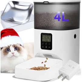 Automatic Cat Feeder, 4L Cat Food Dispenser with 10s Voice Recorder, Pet Feeder up to 8 Meals per Day, Timed Cat Feeder with Dry Food Sealed Ring (Jade White, 4L)