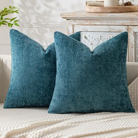 MIULEE Pack of 2 Teal Decorative Pillow Covers 18x18 Inch Soft Chenille Couch Throw Pillows Farmhouse Cushion Covers for Home Decor Sofa Bedroom Living Room