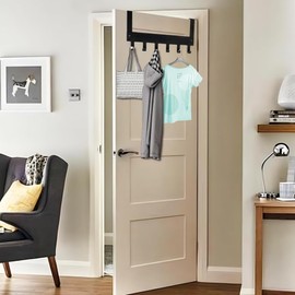 WYGOOD Door Hooks for Hanging, Pack of 2 Sturdy Door Coat Rack for Hanging with 6 Hooks, Metal Black Matt Door Coat Hooks with Non-Slip for Bathroom