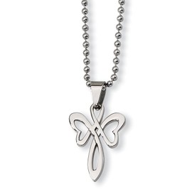FindingKing Stainless Steel Butterfly Cross Mens Necklace 22"