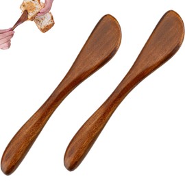 Tsuchbis 2 Pcs Wooden Butter Knife, 6 Inch Butter Spreader Knife Jelly Cheese Spreaders Sandwich Spreaders Condiment Knive Mini Spatulas for Cheese Cold Butter Jam Pastry and Kitchen Daily