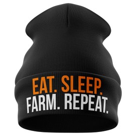 Purple Print House Farming Gifts - Eat Sleep Farm Repeat Funny Beanie Hat - Tractor Gifts Farmers Gifts (Black)