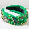 Poememgi Mardi Gras Green Jeweled Headband, Carnival Embellished Knotted Twist