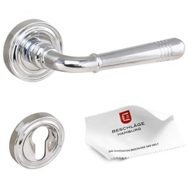 Beschläge Hamburg Door Handles Door Fitting Emily ART 70-07 MPC PZ - Door Handles with Profile Cylinder Rosettes for Office/Cellar Doors - Handle Set / Door Handle Interior Doors, Polished Chrome