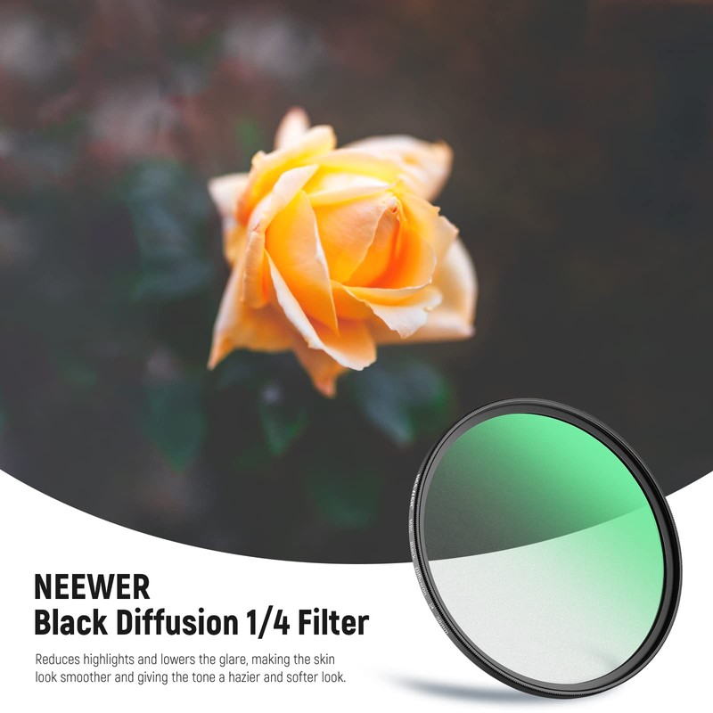 NEEWER 58 mm Black Diffusion 1/4 Filter Black Diffusion Dreamy