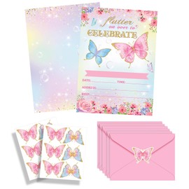 Birthday Party Invitations, 12 Pack Butterfly Birthday Invitations with Envelopes Kids Party Supplies Birthday Decorations Birthday Invites Card Baby Shower 18 * 13cm(Pink)