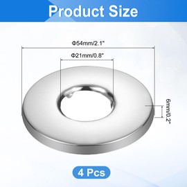 sourcing map 4 Pcs Shower Arm Flange, 0.8"x 2.1"x 0.2"(ID.x OD.x H) Stainless Steel Round Escutcheon Plate, Wall Split Flange, Wall-Mounted Water Pipe Cover for Pipe, Silver