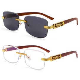 Dollger Rimless Rectangle Sunglasses for Women Men Vintage Hip hop Frameless 90s 2000s Designer Shades Leopard Wooden Arms Y2K Square Sun Glasses