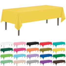 12 Pack Yellow 54 x 108 Inch Disposable Plastic Tablecloths Rectangular Table Cloth Plastic Table Cover for Parties