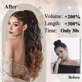 BHF Ponytail Extension - Long Curly Hair Extensions Ponytail Hair Pieces for Women Clip in Ponytail Hair Extensions Synthetic Drawstring Ponytail Long Wavy Fake Ponytail for Daily Use 26inch（mt1b/30#）