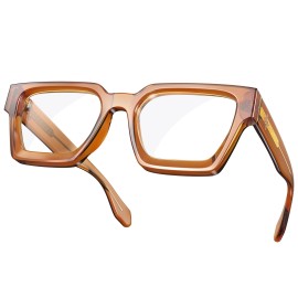 VISOONE Malt Brown Blue Light Blocking Eyeglass Frame Stylish Versatile Non Prescription
