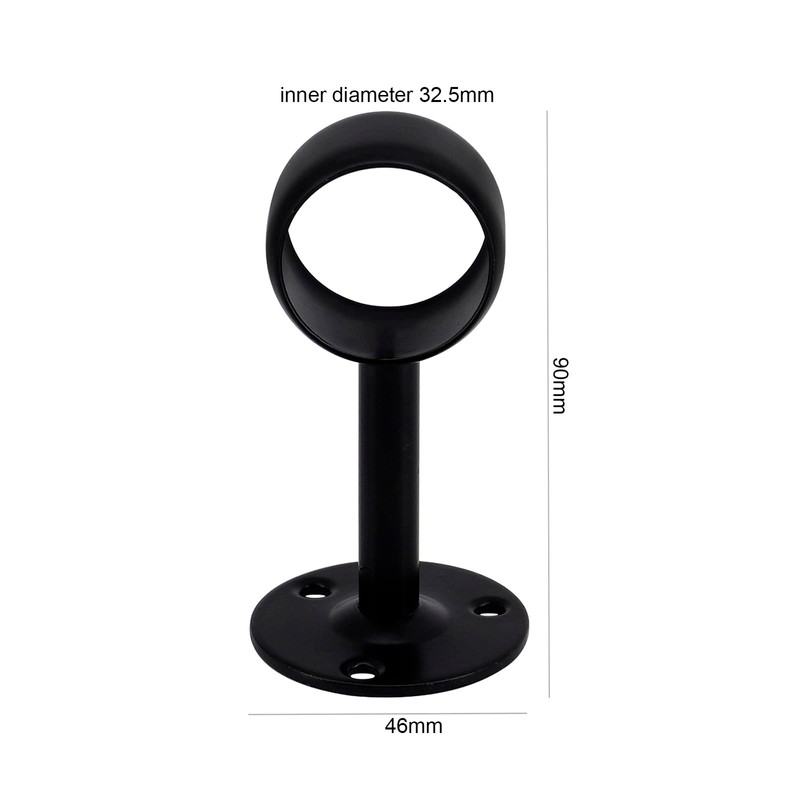 4pcs Stainless Steel Black Ceiling Curtain Pole Holders Brackets Wall