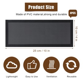 4pcs Floor Vent Mesh Covers, 4x10inch PVC Rectangle Air Vent Screen Cover Strong Magnetic Vent Covers Black Vent Covers for Home Floor Wall Ceiling Catch Debris Hairs PC Dust Filter