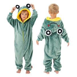 YLLSOPHAN Boys Girls Animal Pattern Lion Bear Panda Bunny Bull Gorilla Dinosaur Crocodile Onesie Pyjamas Outfit Sleepsuit Soft Fleece Extra Large Thickness (UK, Age, 7 Years, 8 Years, Frog)