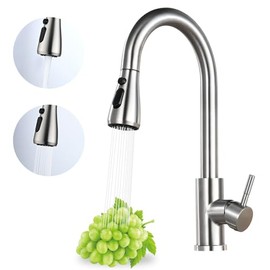 Kitchen Faucet with Pull Down Sprayer, High Arc Brushed Nickel Single Handle Kitchen Sink Faucet, Stainless Steel, 3 Mode(Stream/Spray/Pause), 360° Swivel, Grifos para Fregaderos de Cocina