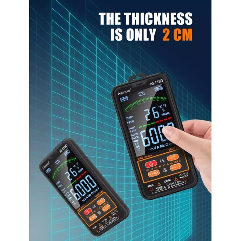 Aicevoos AS-118D Smart Digital Multimeter Auto-Ranging Voltmeter 600V/10A,Ohm,T
