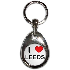 BadgeBeast.co.uk I Love Leeds - Chrome Tear Drop Shaped Double Sided Key Ring