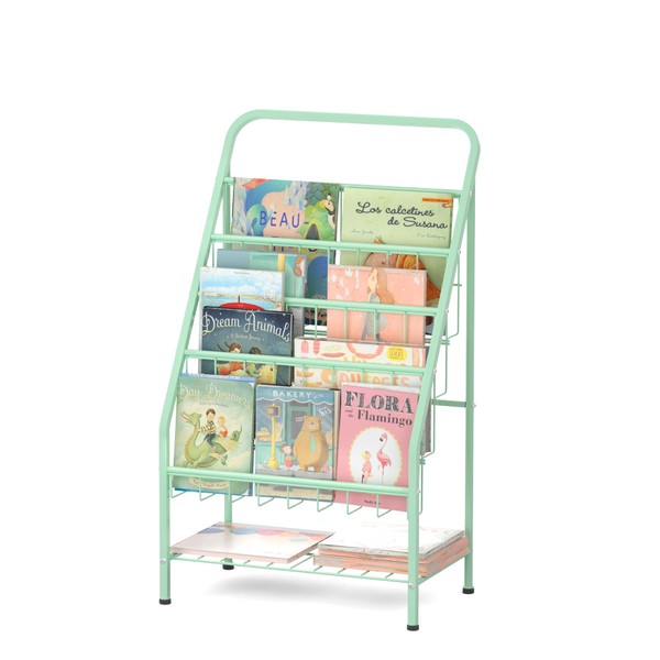 JAQ Bookshelf for Toddlers, 4-Tier Metal Kids Bookshelves Rack with
