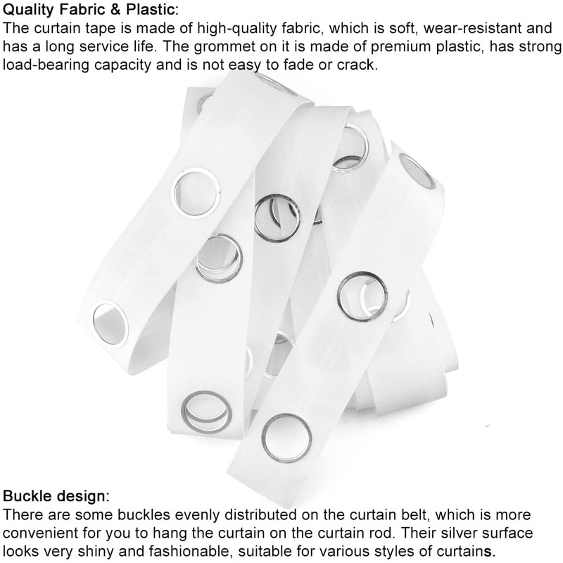 10M(10.9Yards) Eyelet Curtain Tape 40 Rings Sewing Tape Silver Curtains