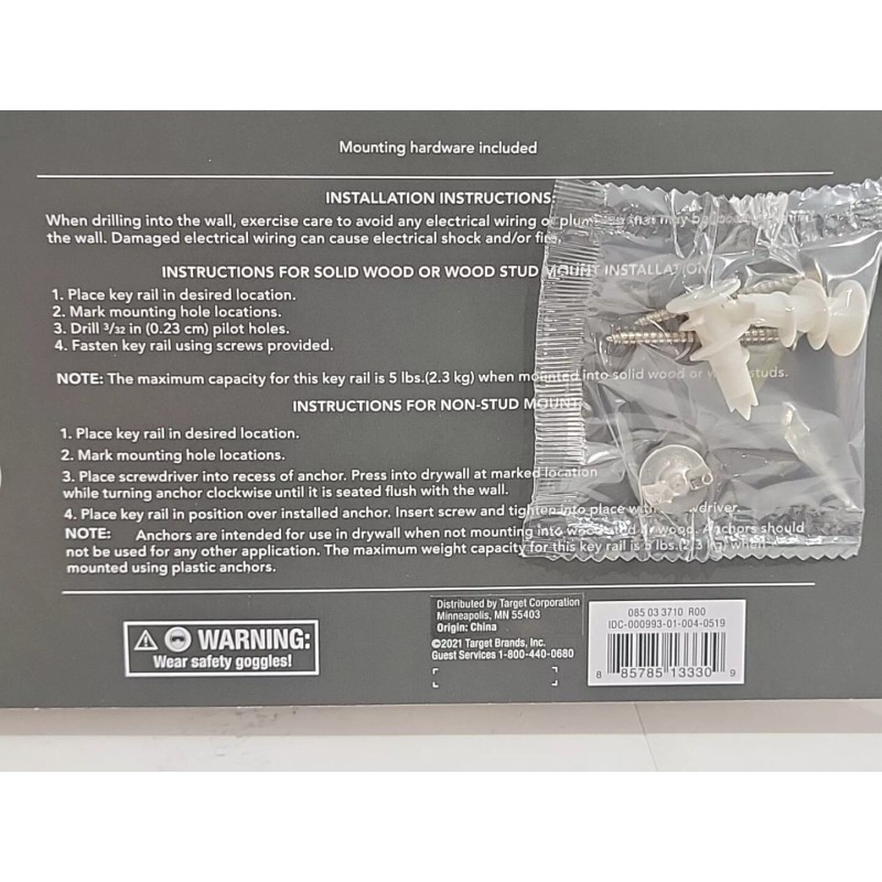 Threshold NEW Threshold Key Rail Hook Rack Satin Nickel Finish