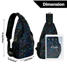 Jumou Colorful Cat Sling Bag Crossbody Women Men Travel Chest Backpack Leisure Sports Outdoor Running Hiking One Size