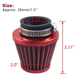 CPVNQMDG 38mm 1.5" Red Air Filter Intake Induction Kit Universal for GY6 50cc QMB139 Taotao Sunl BMS Lance Wildfire Moped Scooter Predator 212cc GX200 196cc Engine Mini Bike Go Kart Red