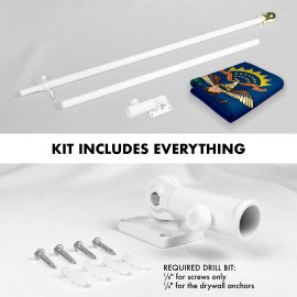 UD_G128 Combo Pack: 6 Feet Tangle Free Spinning Flagpole (White) North Dakota ND State Flag 3x5 ft Printed 150D Brass Grommets (