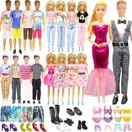 34 Pack of Clothing and Accessories Compatible with Ken and Girls Dolls Includes 1 Suit 1 Evening Dresses 4 Casual Clothing 2 Dresses 2 Leisure 2 Clothing 2 Swimsuits 13 Shoes