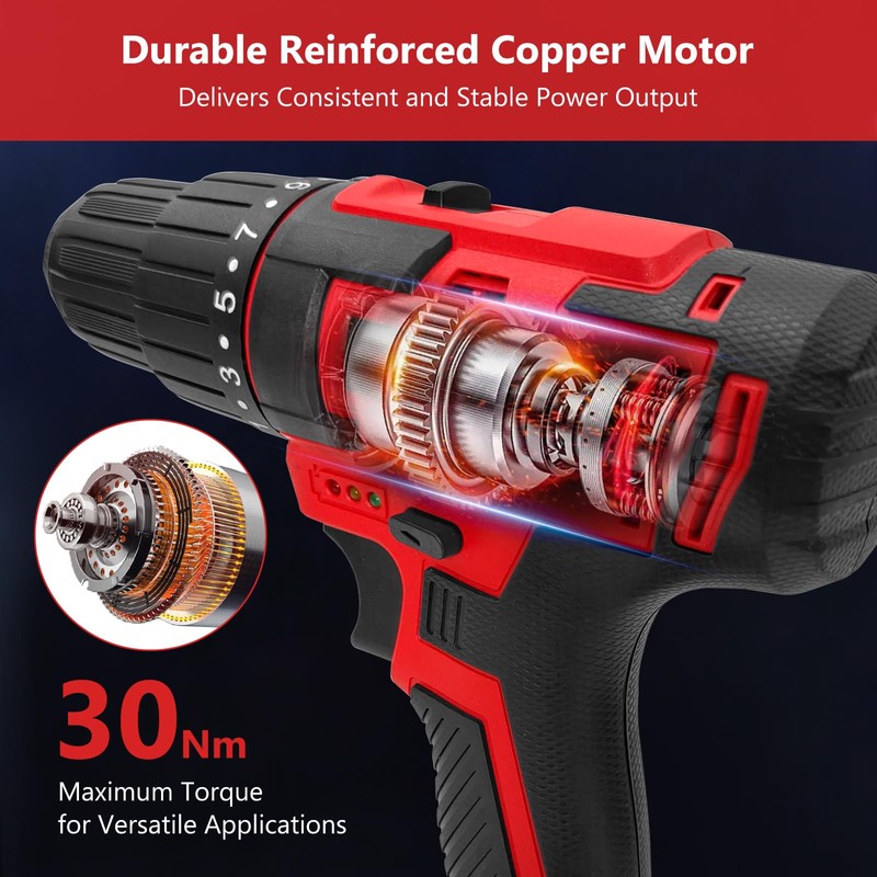 20V Power Drill Cordless, Cordless Drill with Battery and Charger
