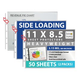 Keepfiling Landscape Sheet Protector 11x8.5 Horizontal Side Loading Heavyweight, 80 Micron 3.1 Mil Polypropylene - Acid Free - 50 Sheets (2 Packs)