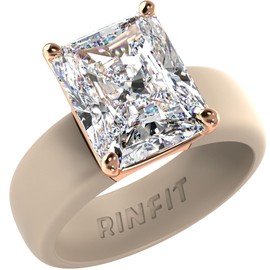 Rinfit Silicone Ring with Stone - Emerald Cut Cubic Zirconia Solitaire Engagement Ring for Women - Rubber Wedding Bands - Nude/Rose Gold - Size 5