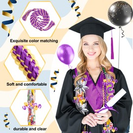 Spakon 13 Pcs Graduation Leis Graduation Candy Lei Kit Class of 2025 with 48 Inch Braided Ribbon 4.92ft PE Bag for Grad Party(Purple, Gold)