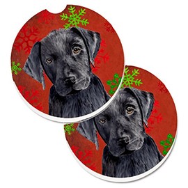 Caroline's Treasures SC9404CARC Labrador Red and Green Snowflakes Holiday Christmas Set of 2 Cup Holder Car Coasters Absorbent Sandstone Coasters for Car Cup Holders Gifts for Men or Women, Large, Mul