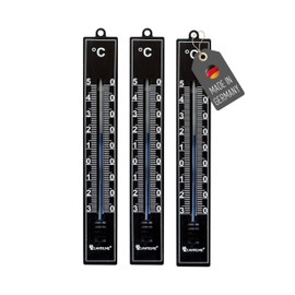 Lantelme 3-Piece Outdoor Thermometer Set, Weatherproof Plastic, 18 cm, Colour: Black, Precise Temperature Display, Analogue -30 to 50 °C, Thermometer Also for Home, Indoor, Balcony, Garden and Outdoor