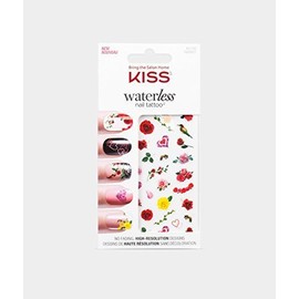 KISS Waterless Floral Nail Tattoos, 16 Pieces, Black Vinyl, Rectangular, Indoor Use, Single Use