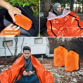 BLAZDEVE Survival Sleeping Bag, 2Pack Emergency Sleeping Bag Bivvy Bag, Reusable Portable Emergency Rescue Blanket Lightweight Waterproof Thermal Bivy Sack with 2 Whistle for Outdoor Camping (Orange)