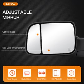 Side Mirrors Rear View Mirrors fit for 2009 2010 Dodge Ram 1500, 2011 2012 2013 2014 2015 2016 2017 Ram 1500 2500 3500 with Power Heated