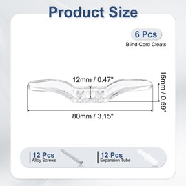 uxcell 6Pcs 80x12mm Blind Cord Cleats, Blind String Safety Rope Plastic Holder, Window Cord Hooks with Screws for Curtains Sun Shades Ropes, Clear