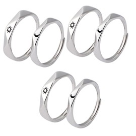 BESPORTBLE 3 Pairs Sun and Moon Matching Promise Rings for Couples Lightweight and for Boyfriend Girlfriend Stylish Design