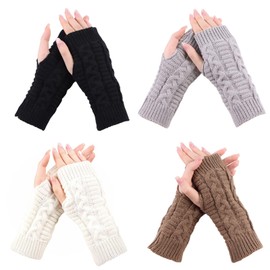 Lcaiualu 4 Pairs Knitted Fingerless Gloves for Women Winter Thumbhole Wrist Warmer Men Crochet Arm Warmers Hand Mittens (4PCS-A)
